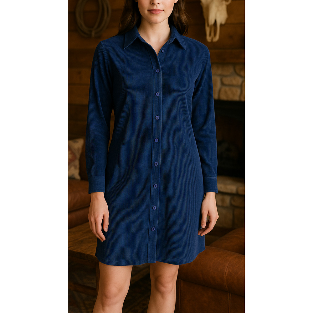Vintage April Cornell Cotton Corduroy Button Front Shirt Dress Blue Size Medium - Picture 13 of 13